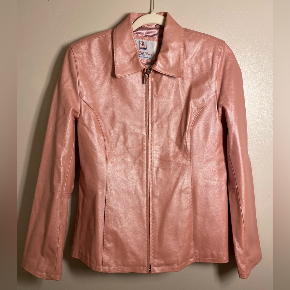 Real Work Wear Vintage Light Pink Genuine Leather Shimmery Jacket Sz XL EUC